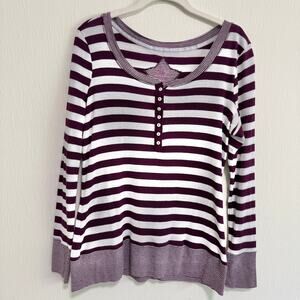 Vintage Energie Y2K Long Sleeve Henley Top Junior 1X Purple White Striped Preppy